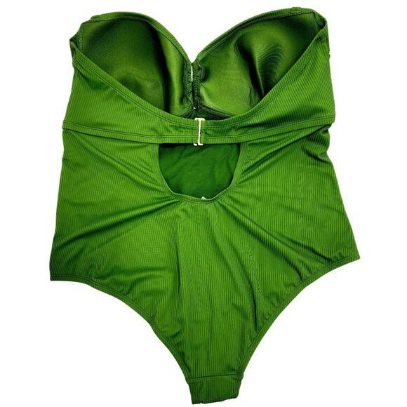 Green Plus Size 2X Strapless One-Piece Swimsuit W/Detachable Straps Gold Accent - Picture 6 of 8